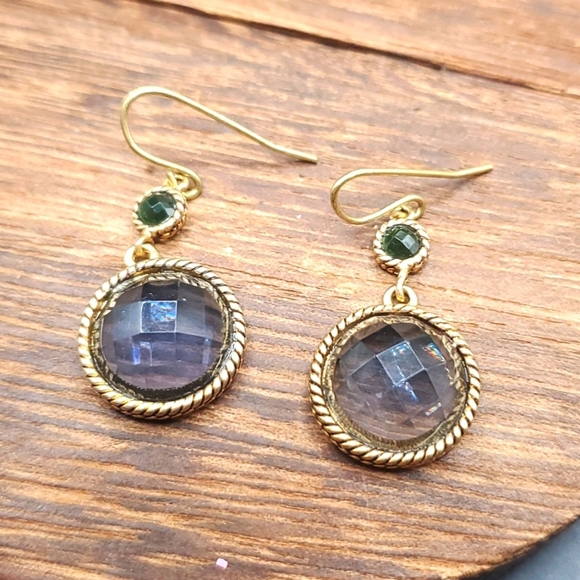 E464 amythest and emerald crystal globe peekaboo earrings - Picture 1 of 3